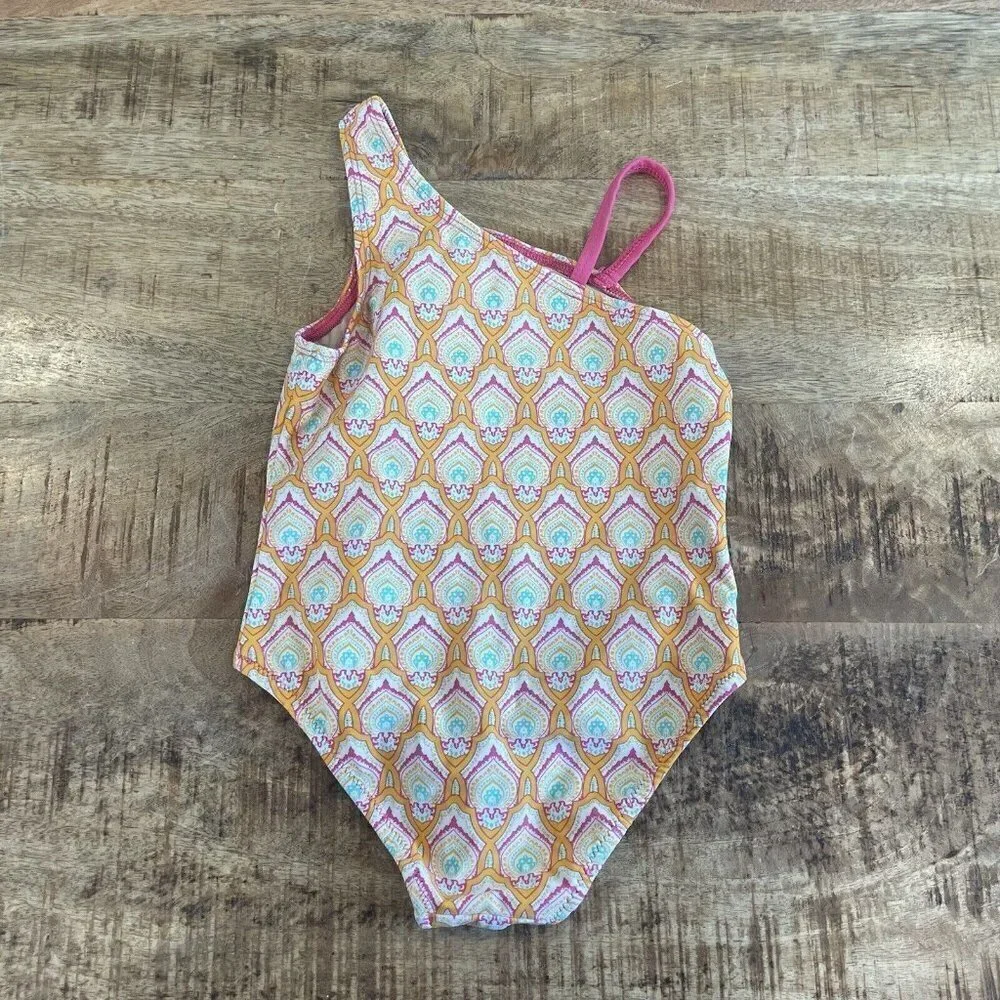 Cabana Life Swimsuit Bathing Girls 3T Orange Pink Ruffle One Piece Fully Lined